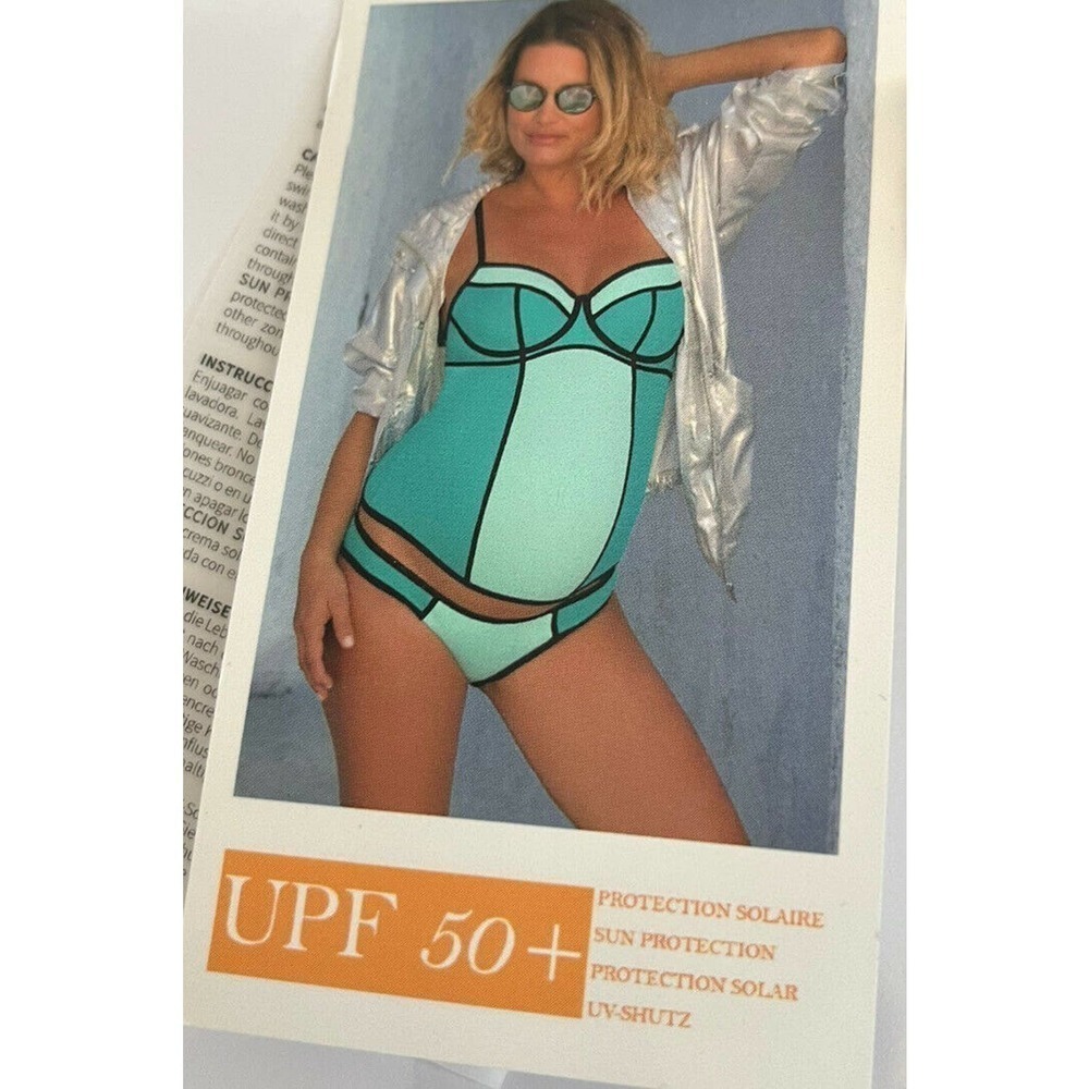 CACHE COEUR Rosy Two-Piece Maternity Swimsuit sz M Tankini Color Block Mint NEW